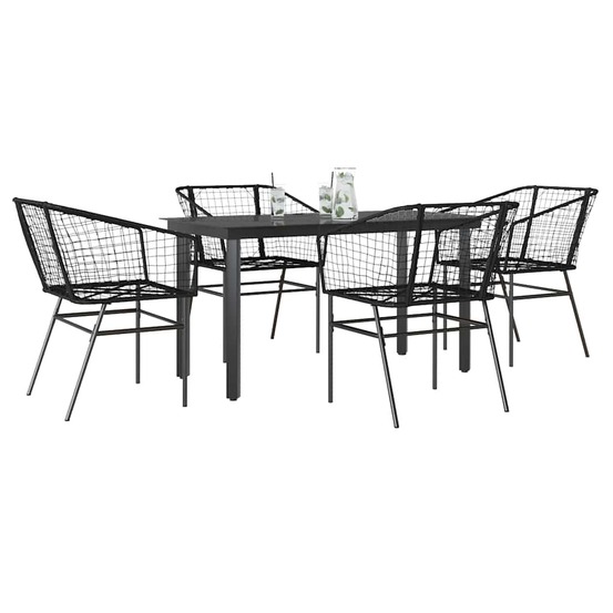Ensemble à manger de jardin 5 pcs noir résine tressée verre