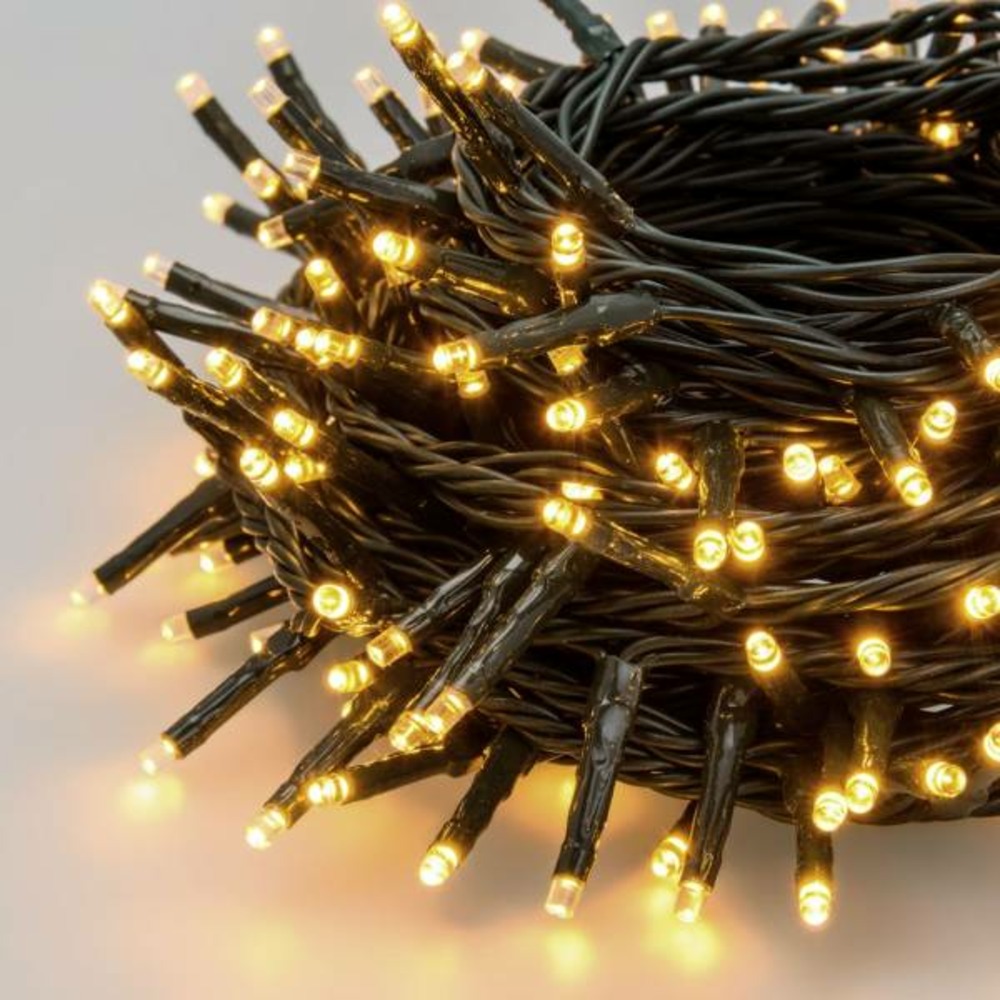 Guirlande lumineuse 10m 200 mini led blanc chaud prolongeable 31v câble vert ip44 smart connect lotti