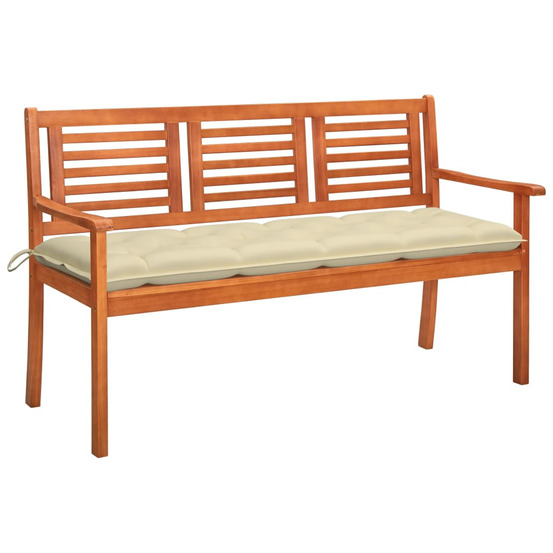 Banc de jardin 3 places avec coussin 150 cm bois d'eucalyptus