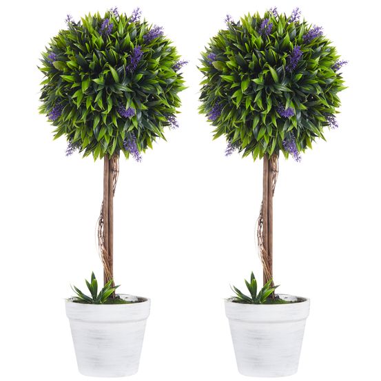 Lot 2 arbres artificiels lavande pe intérieur extérieur anti-uv 60cm vert