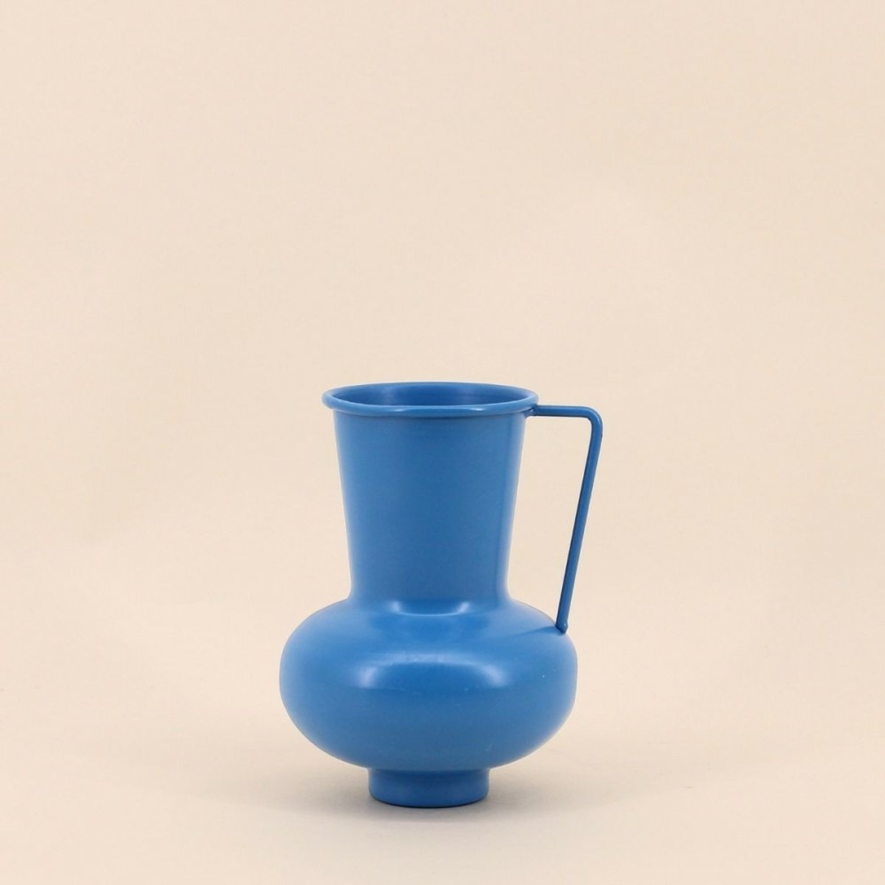 Vase en métal bleu avec anse, h17cm
