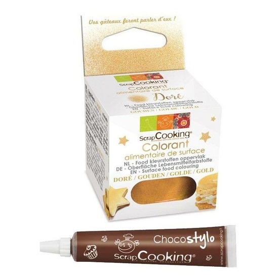 Colorant alimentaire de surface doré + stylo chocolat