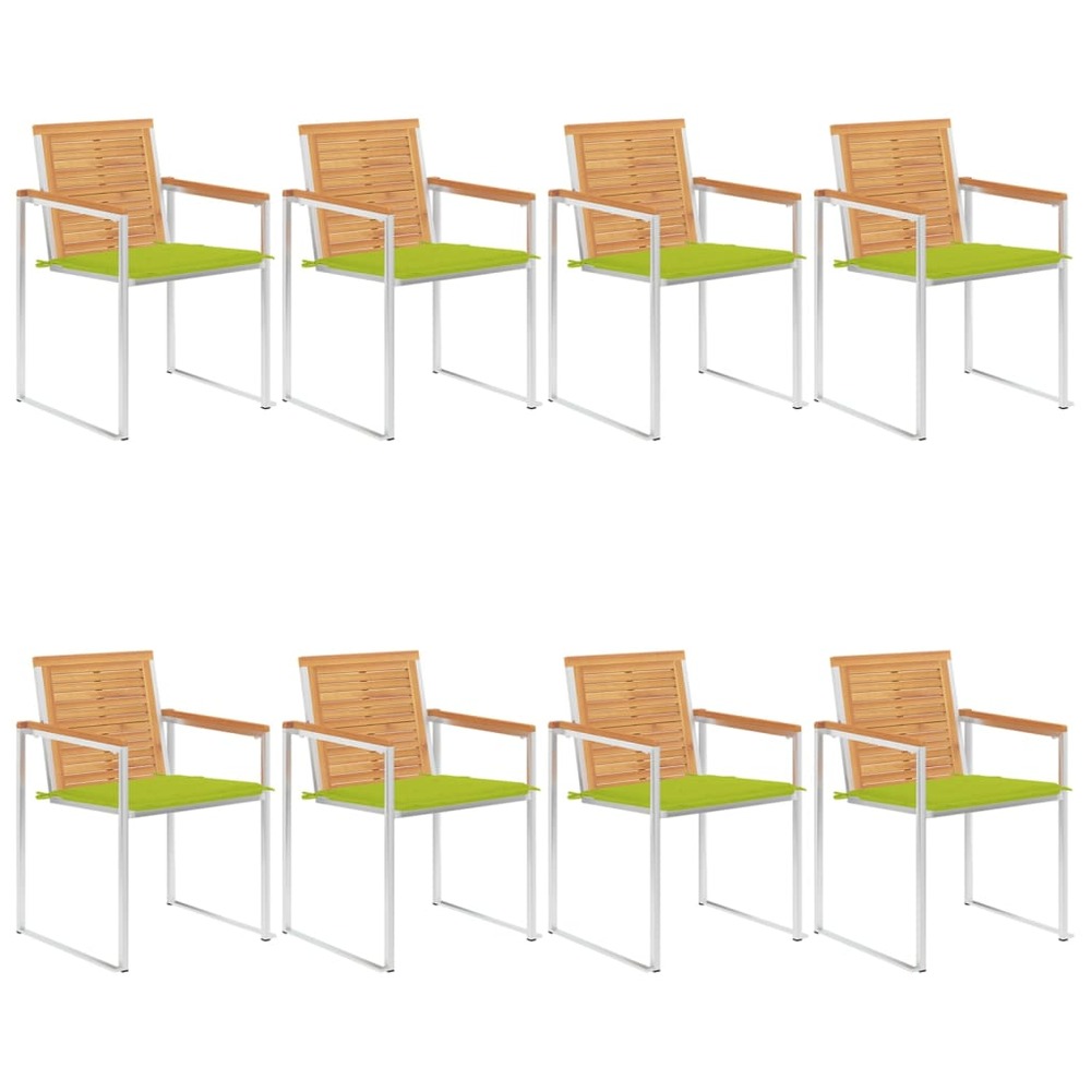 Chaises de jardin lot de 8 avec coussins bois de teck massif