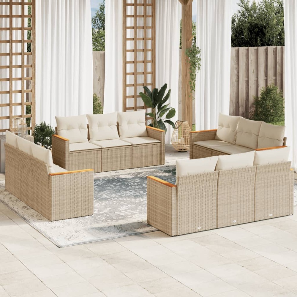 Salon de jardin avec coussins 12 pcs beige résine tressée