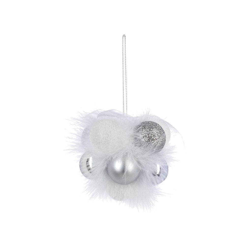 Grappe de 11 boules de noël à suspendre déco argent et blanc
