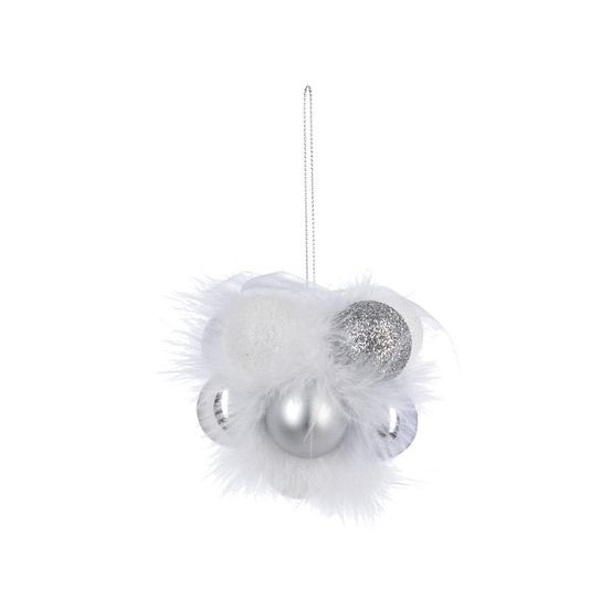 Grappe de 11 boules de noël à suspendre déco argent et blanc