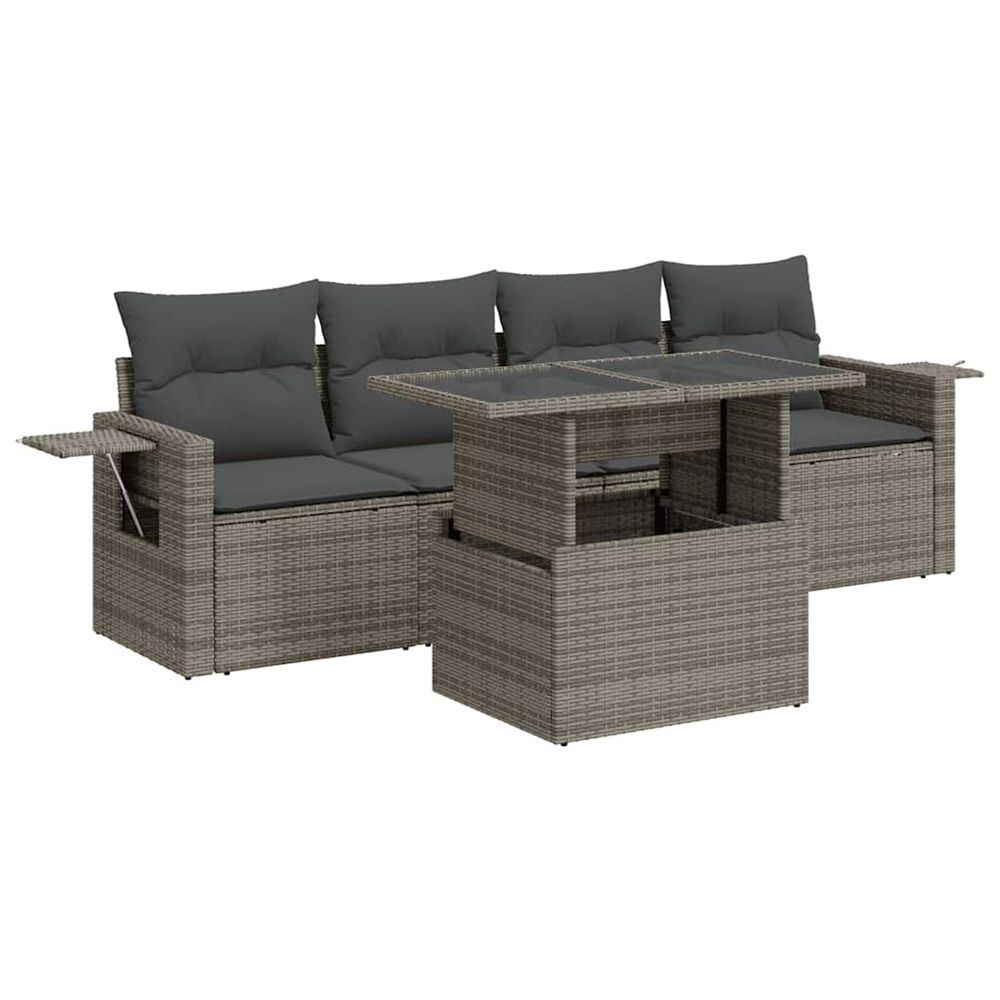 Salon de jardin 5 pcs avec coussins gris résine tressée