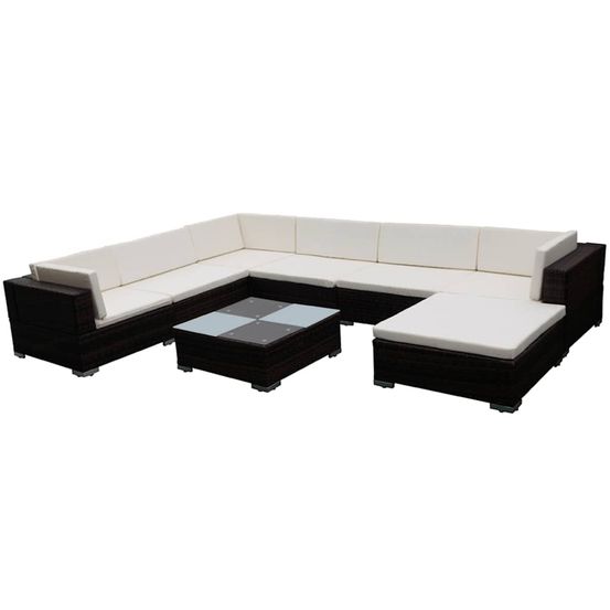 Salon de jardin 8 pcs avec coussins résine tressée marron