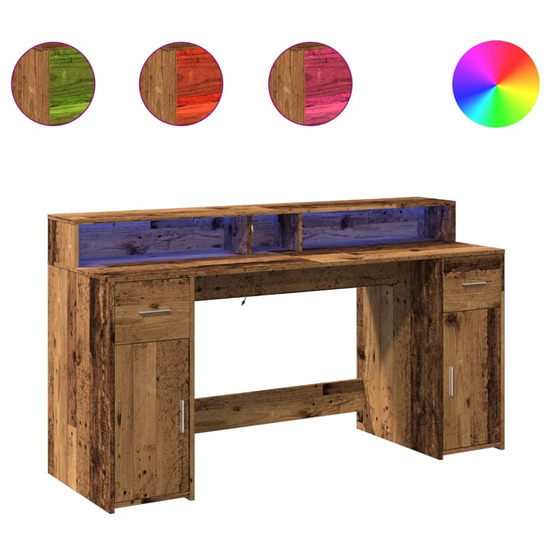 Bureau avec lumières led vieux bois bois d'ingénierie