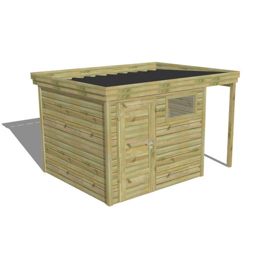 Abri de jardin bois pin traité autoclave 27mm - 3,64x2,64m / 10m2 - bac acier - abri français