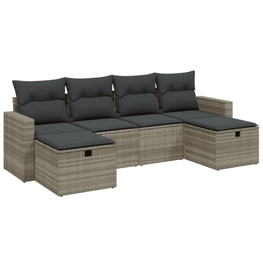 Salon de jardin 6 pcs avec coussins gris clair résine tressée