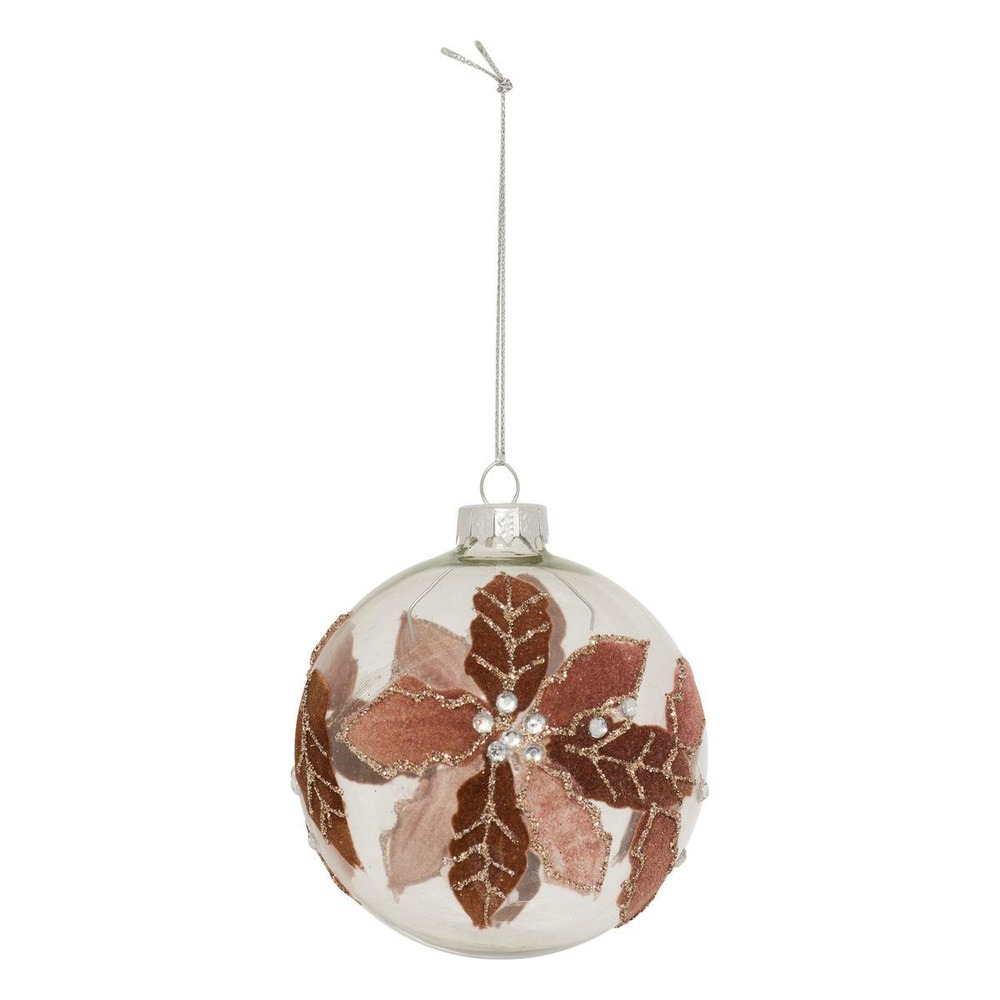 Boule verre couronne feuilles d.8cm marron