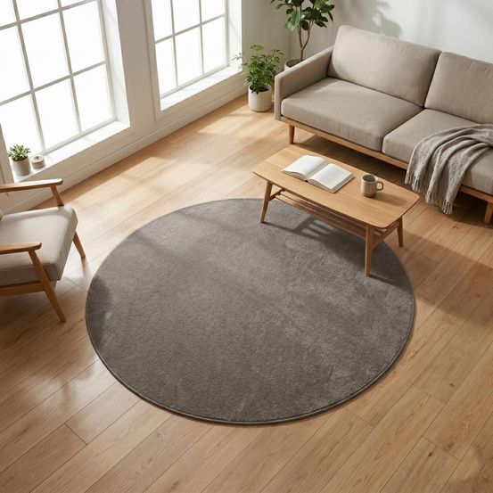 Tapis rond salle de jeux ø150cm tissé gris rond motif uni nossa
