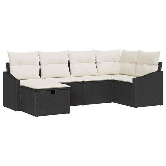 Ensemble de canapés avec coussin 6 pcs noir et crème polyrotin
