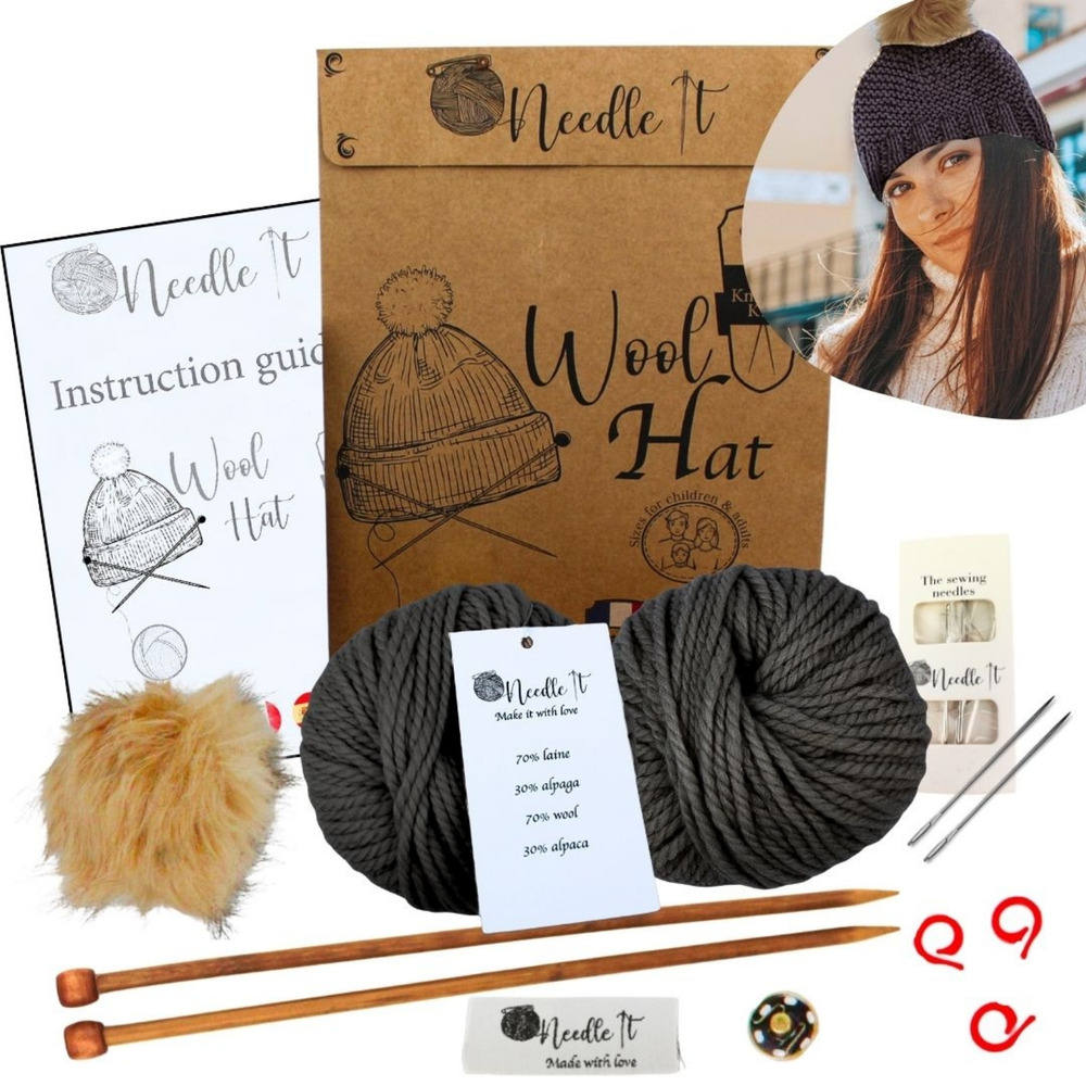 Needle it® kit tricot bonnet complet gris