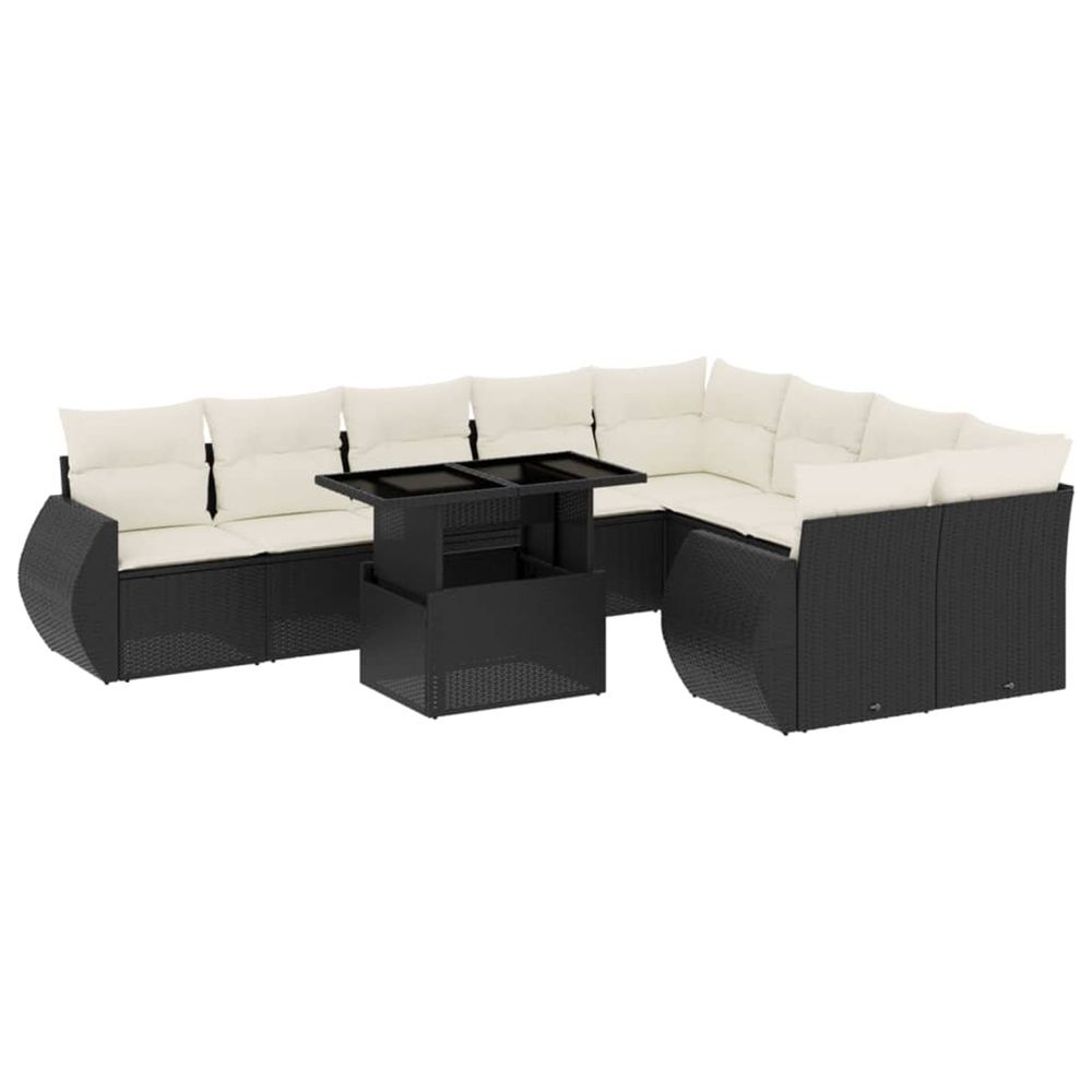 Salon de jardin 10 pcs avec coussins noir résine tressée