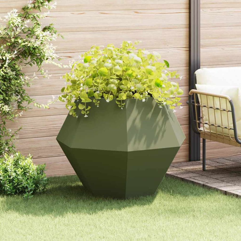 Jardinière carrée acier potager surélevé jardin vert olive 100x100cm