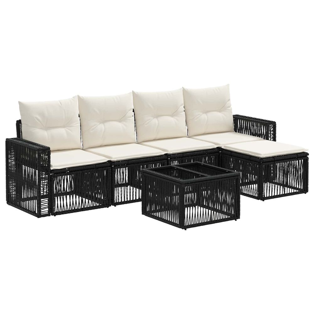 Ensemble de canapé de jardin 6 pc noir et blanc crème polyrotin