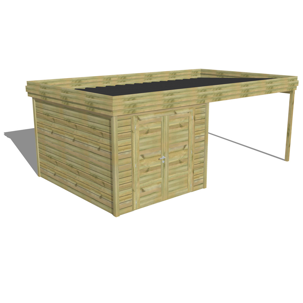 Abri de jardin bois pin traité autoclave 27mm - 6,14x3,44m / 21m2 - bac acier - abri français