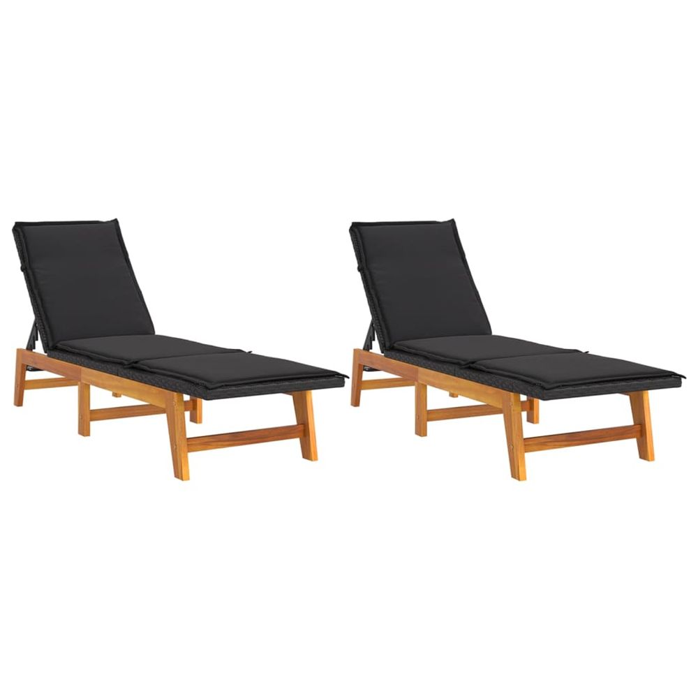 Chaises longues et coussins lot de 2 résine tressée et acacia