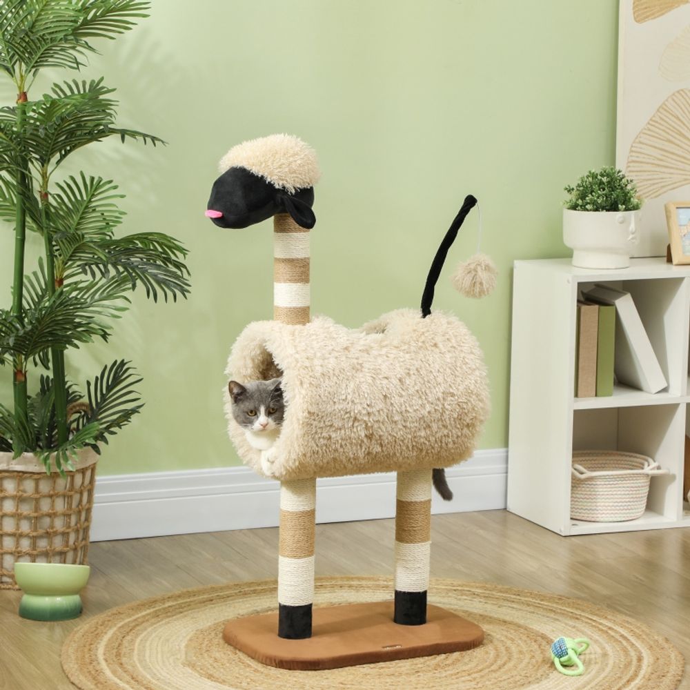 Arbre à chat mouton sisal peluche avec tunnel et griffoir 98cm marron - comfortxl pet living