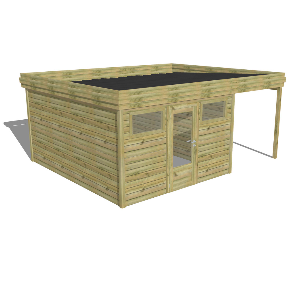 Abri de jardin bois pin traité autoclave 27mm - 5,44x4,34m / 24m2 - bac acier - abri français