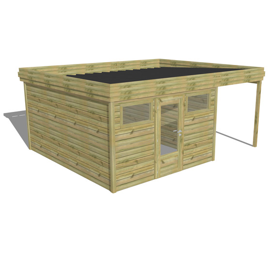 Abri de jardin bois pin traité autoclave 27mm - 5,44x4,34m / 24m2 - bac acier - abri français