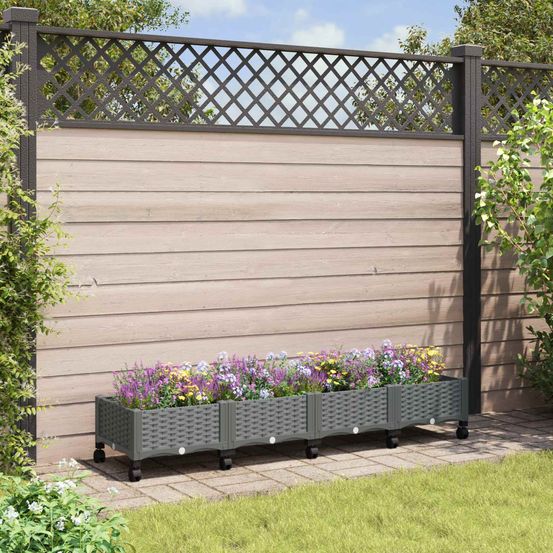 Grande jardinière roues polypropylène extérieur aménagement végétal 160x40x33 gris