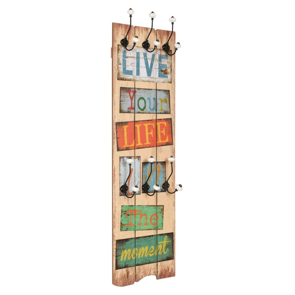 Porte-manteau mural avec 6 crochets 120 x 40 cm live life