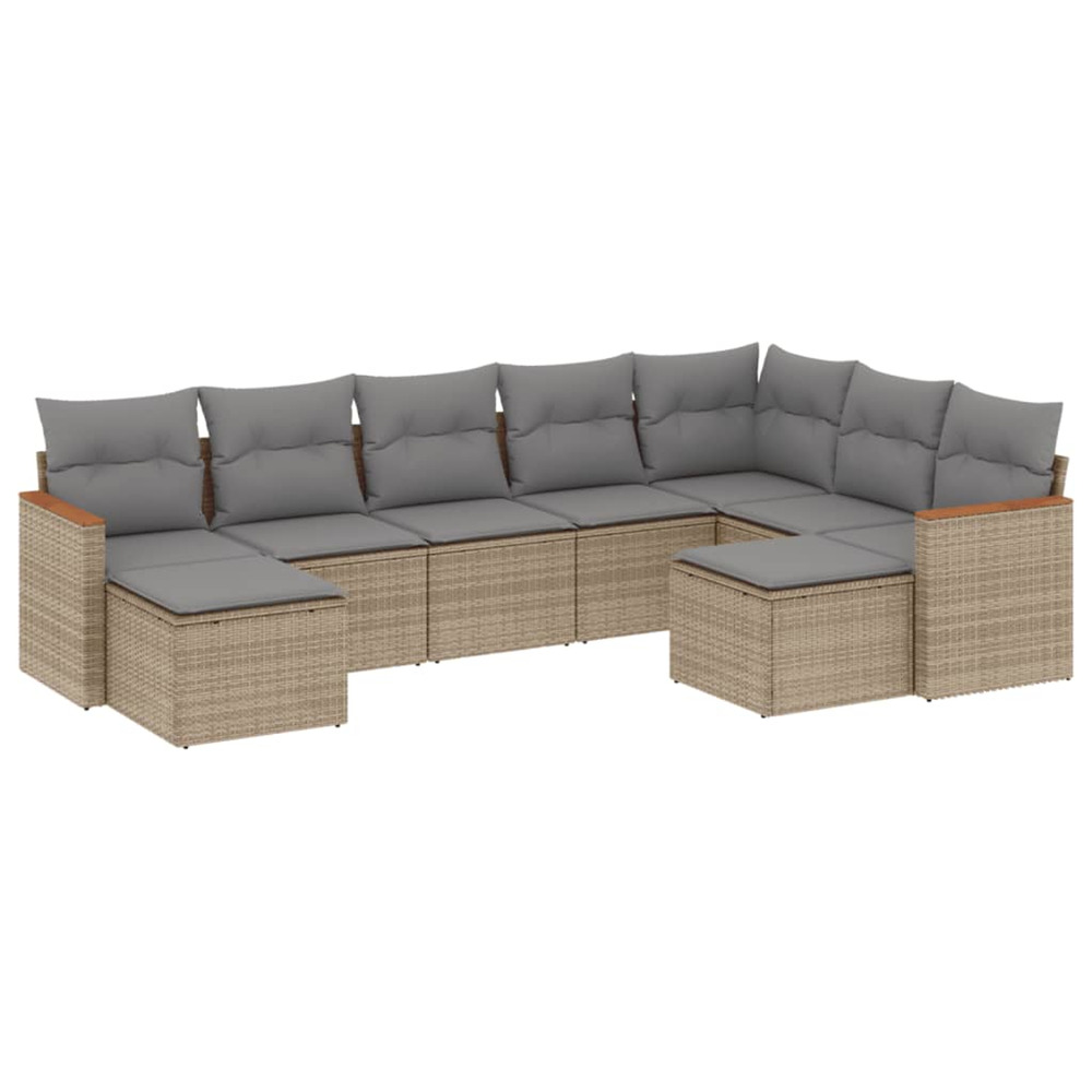 Salon de jardin avec coussins 9 pcs beige résine tressée