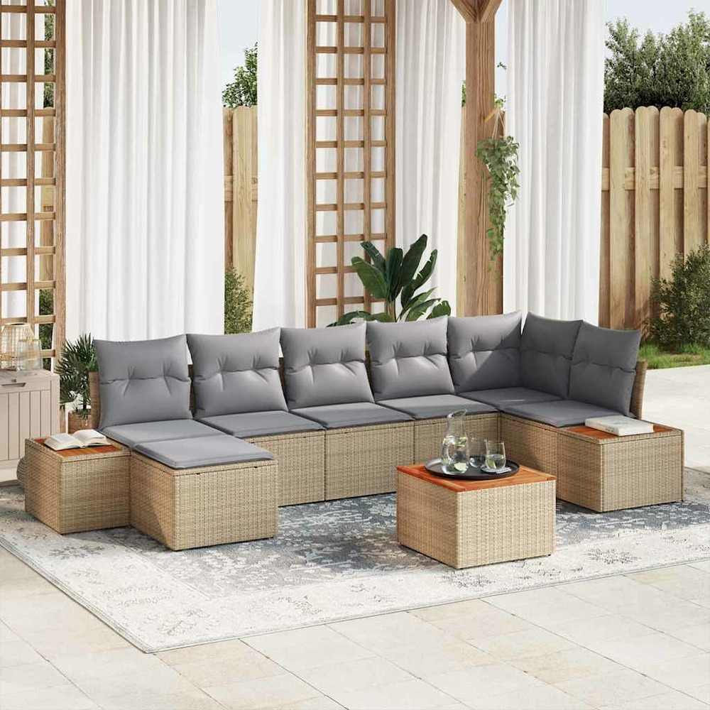 Ensemble de canapé de jardin 8 pcs beige poly rotin