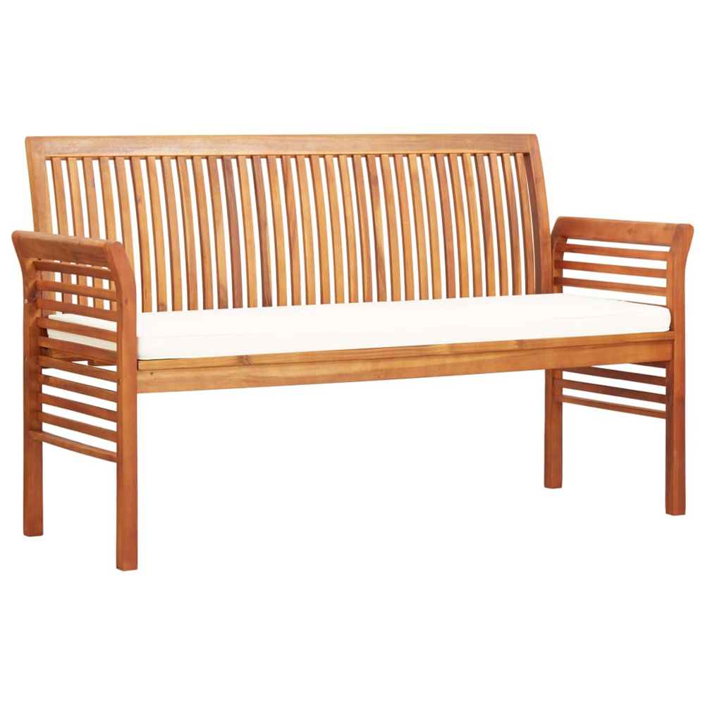Banc de jardin 3 places avec coussin 150cm bois d'acacia massif
