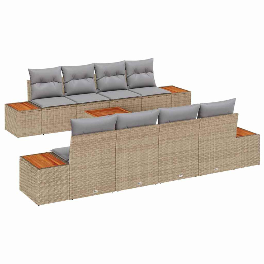 Ensemble de canapé de jardin 9 pcs beige poly rotin