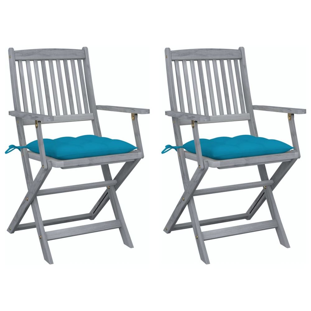Chaises pliantes (lot de 2) avec coussins, en bois d'acacia massif