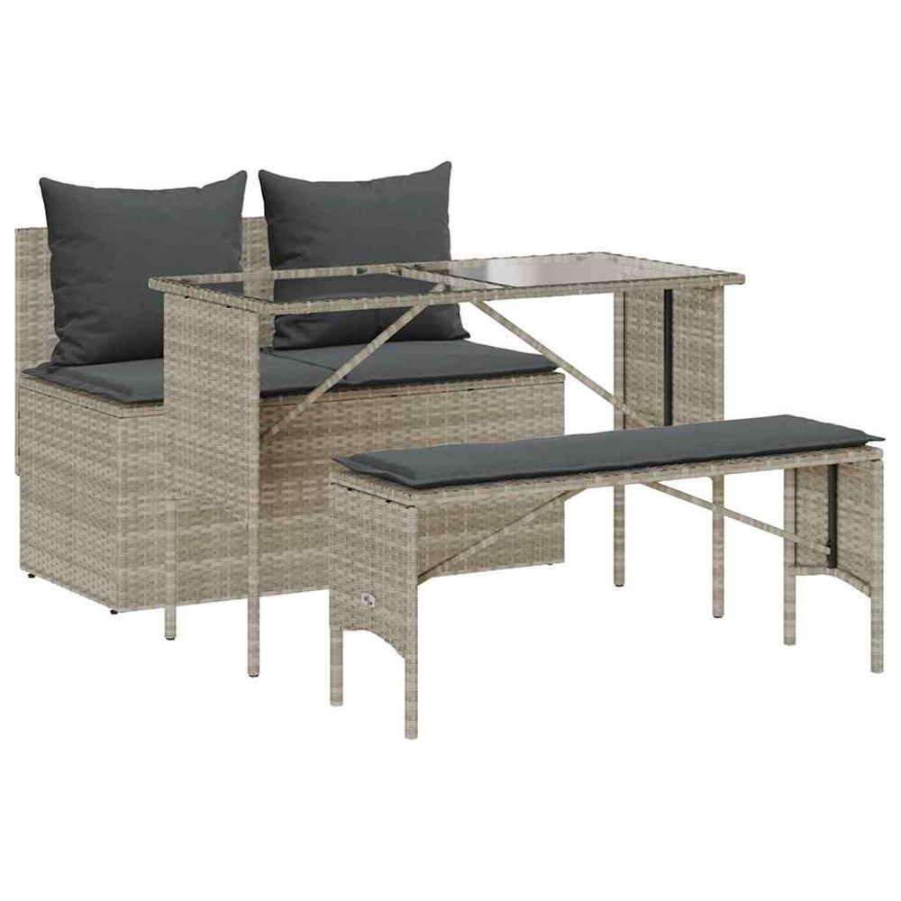 Ensemble à manger de jardin 3pcs coussins gris clair poly rotin