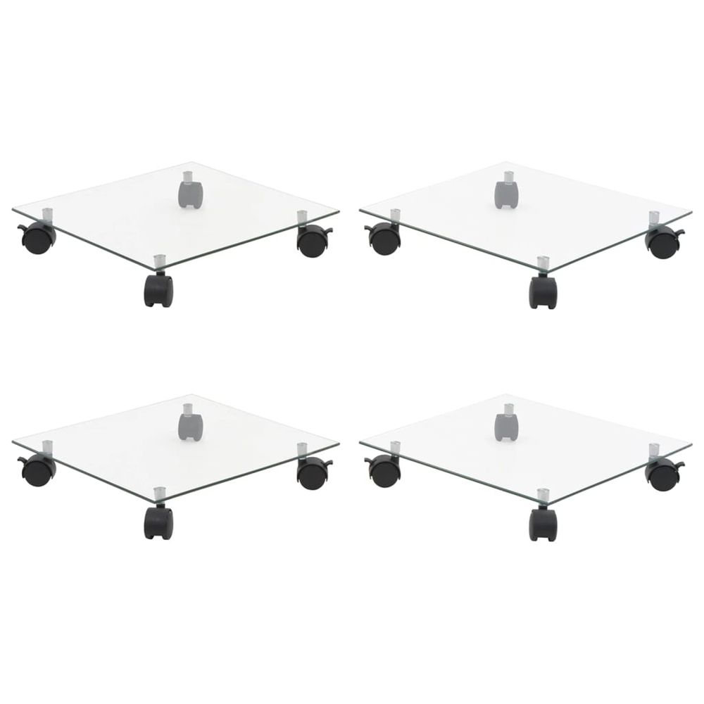 Supports roulants à plantes 4 pcs 35x35 cm carré verre trempé
