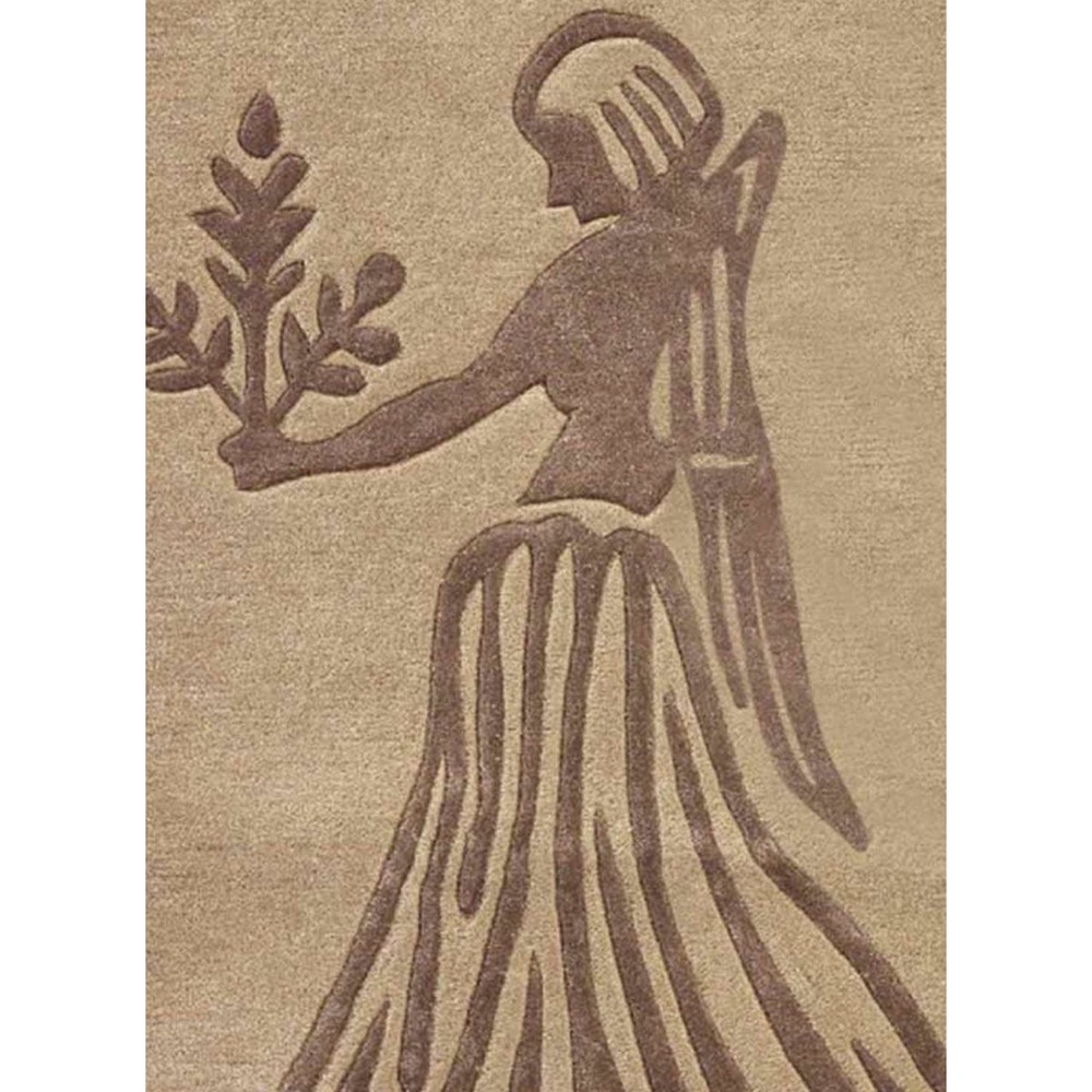 Tapis entrée 70x130 fait main en laine beige rectangle motif géométrique virgo