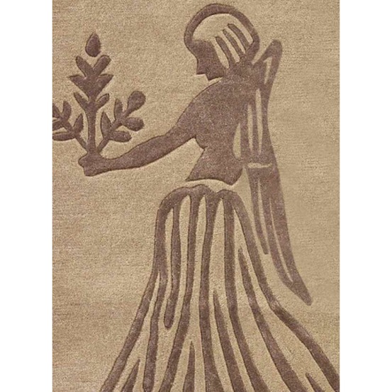 Tapis entrée 70x130 fait main en laine beige rectangle motif géométrique virgo