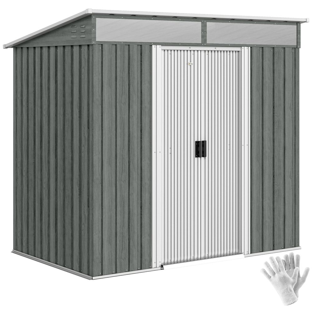 Cabane à outils acier extérieur portes coulissantes 195x122 cm gris clair - comfortxl outdoor living