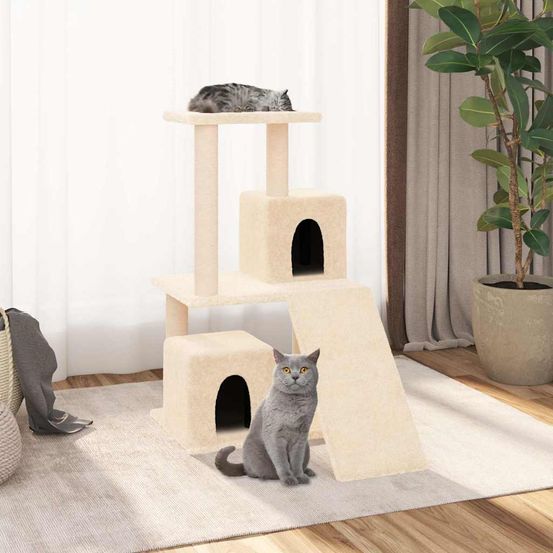 Arbre à chat 82 cm avec 2 niches et griffoirs en sisal naturel crème