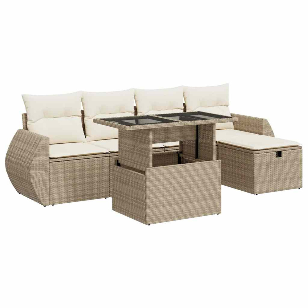 Salon de jardin avec coussins 6 pcs beige résine tressée