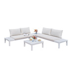 Salon de jardin MOD TENERIFE. 3 pièces en aluminium blanc avec coussins assisse et dossier en tissu blanc
