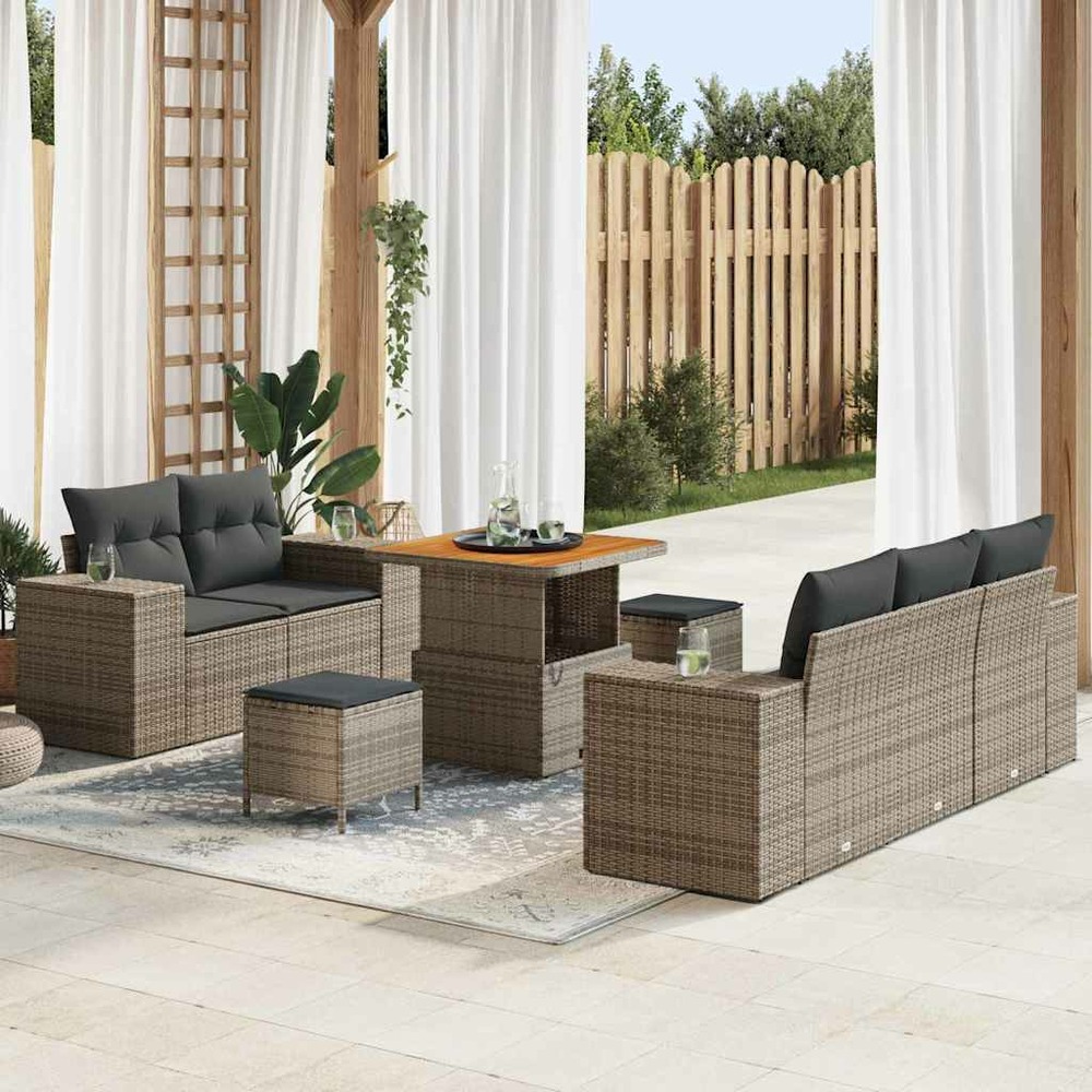 Ensemble de canapé de jardin 8 pcs gris polyrotin