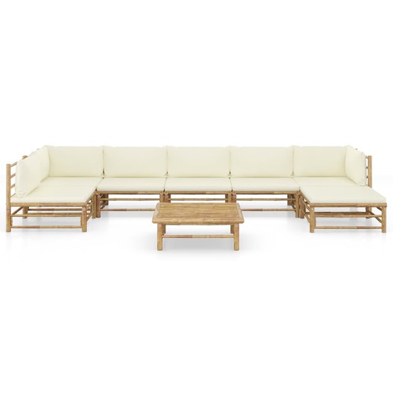 Salon de jardin 8 pcs avec coussins blanc crème bambou
