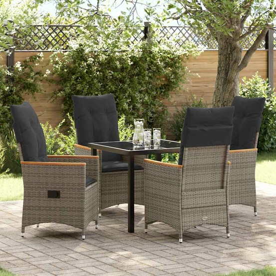 Ensemble de salle à manger pour jardin 5 pcs gris polyrotin