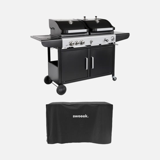 Barbecue 2 en 1 gaz et charbon - marsac- 3 brûleurs + 1 feu latéral, grilles en fonte, thermomètre + housse