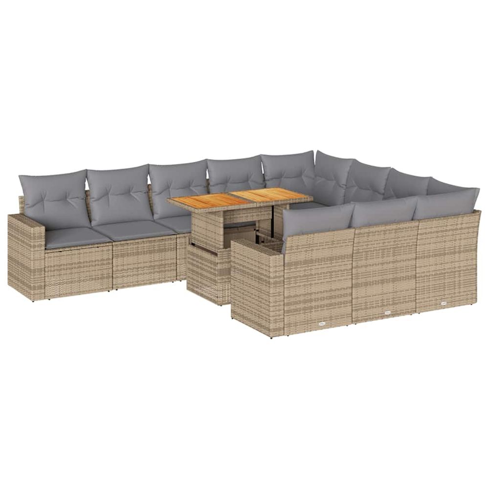 Salon de jardin 11 pcs avec coussins beige résine tressée
