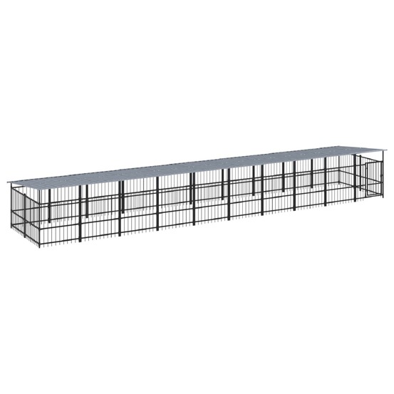 Chenil cage enclos pac animaux d'extérieur avec toit pour chiens acier 18,77 m² noir