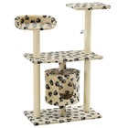 Arbre à chat griffoir grattoir niche jouet animaux peluché en sisal 95 cm beige motif de pattes