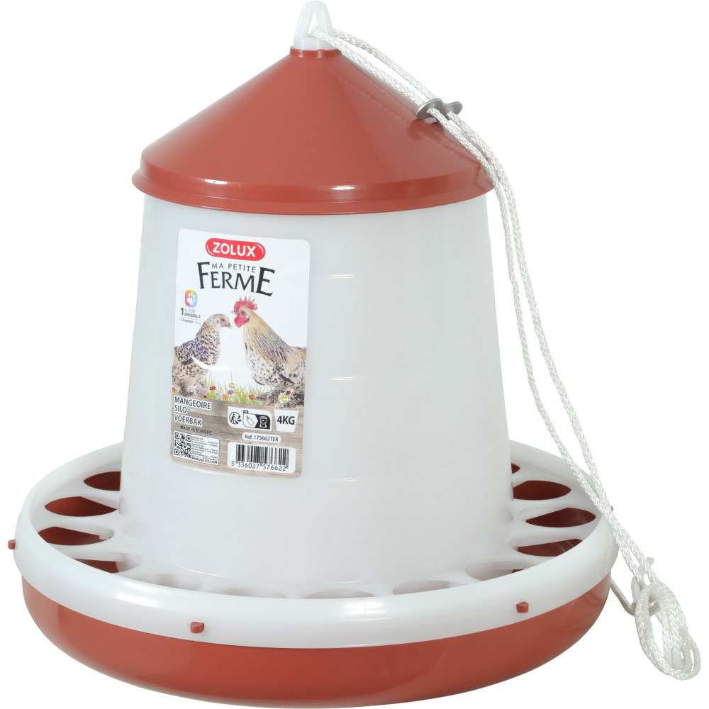 Mangeoire silo en plastique rouge, capacité 4 kg, basse cour